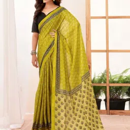 Satrani Lime Green Pure Cotton Printed Saree With Unstitched Blouse-picture-17