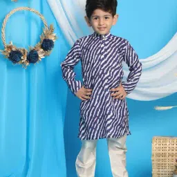 VASTRAMAY Boys Blue & Cream Printed Full Sleeves Kurta Sets-image-53
