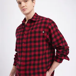 glitchez Buffalo Checked Cutaway Collar Pure Cotton Relaxed Fit Shirt-picture-47