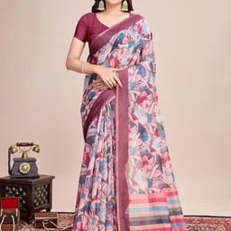 MARUTI ART Geometric Printed Pure Linen Saree-picture-36