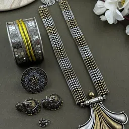 NAMAN ARTS Kia Dualtone Gold Plated Oxidised Jewellery Set image 1