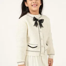 One Friday Girls Off White Regular Fit Applique Cardigan image 4