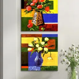 Art Street Flower Printed Multicolor Cotton Canvas Wall Art - Set Of 2-picture-45