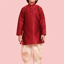 AJ Dezines Kids Maroon & White Regular Fit Full Sleeves Kurta Set-image-67