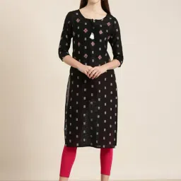 SHOWOFF Black Cotton Embroidered Kurta-image-28