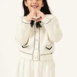 One Friday Girls Off White Regular Fit Applique Cardigan image 5