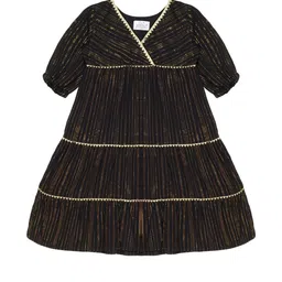 YOUNG BIRDS Girls Striped Printed Puff Sleeve Cotton A-Line Dress-image-2