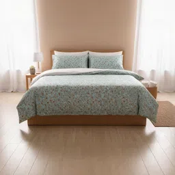 Signature Turquoise Blue Floral 180 TC King Bedsheet with 2 Pillow Covers-picture-28
