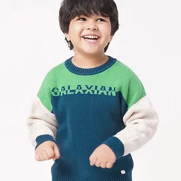 Ed-a-Mamma Cotton Full Sleeves Sweater Colour Block Pattern - Green Blue-picture-13