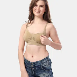 Fabme Cotton Sleeveless Solid Padded Maternity Nursing Bra - Skin Beige-picture-12