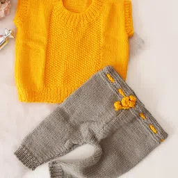 Woonie Full Sleeves Solid Hand Knitted Sweater & Pant Set - Orange-picture-26
