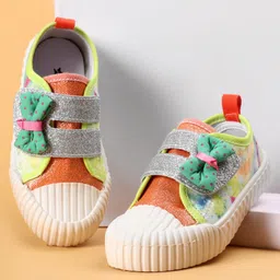 Cute Walk by Babyhug Casual Shoes with Velcro Closure & Bow Applique - Green & Orange-picture-15