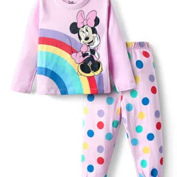 Babyhug Disney Single Jersey Knit Full Sleeves Night Suit With Minnie Mouse Graphics - Pink-picture-11