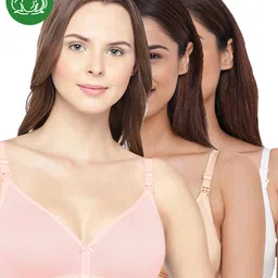 Inner Sense Organic Cotton Knit Pack Of 3 Solid Antimicrobial Maternity Bras With Nursing Access - Multi Colour-image-17