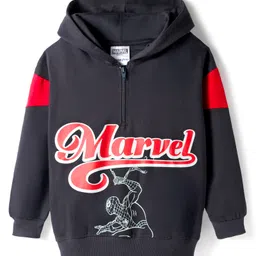 Honeyhap Marvel Terry Knit Full Sleeves Cut & Sew Hooded Sweatshirt With Front & Back Spider-Man Graphics - Black-image-28