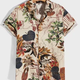 tior Woven Half Sleeves Leaves Printed Shirt - Cream-picture-27