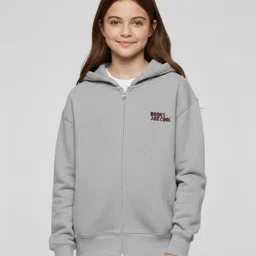 ALAN JONES Cotton Blend Knit Full Sleeves Books Are Cool Text Printed Oversized Light Winter Hooded Jacket - Grey-picture-24