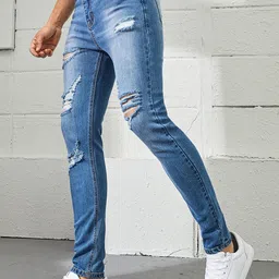 Stylecast X Kotty Men Skinny Fit Mid-Rise Light Fade Mildly Distressed Stretchable Jeans image 2