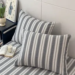 JC HOME Grey & White Striped Pure Cotton 220 TC Double King Bedsheet Set 2 m x 2.30 m image 5