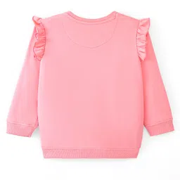 Babyhug 100% Cotton Knit Full Sleeves Sweatshirt With Frill Detailing & Penguin Graphics - Pink image 2