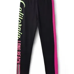 Pine Kids Cotton Lycra Knit Full Length Leggings With Text Print - Black image 2