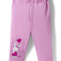 Doodle Poodle 100% Cotton Single Jersey Knit Full Length Leggings With Bow & Teddy Print Pack Of 2 - Fuchsia & Lavender image 2