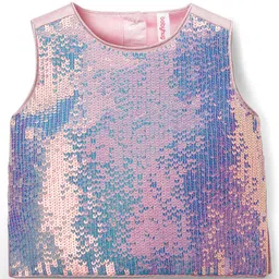Babyhug Woven Sleeveless Mesh Top & Skirt Set With Sequin Detailing - Multicolour image 2