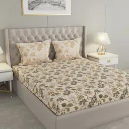 Raymond Home Off White & Green Printed Cotton 140 TC Queen Bedsheet Set 2.29 m x 2.54 m-picture-39