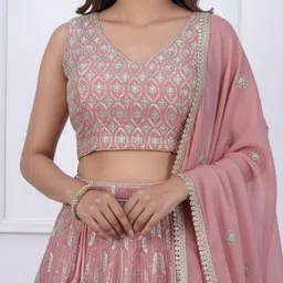 Jomso Embellished Sequinned Foil Print Semi-Stitched Lehenga & Blouse With Dupatta image 5