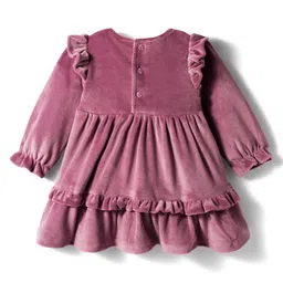 ToffyHouse 100% Cotton Knit Full Sleeves Tiered Solid Frock with Printed Stockings & Headband - Plum image 3