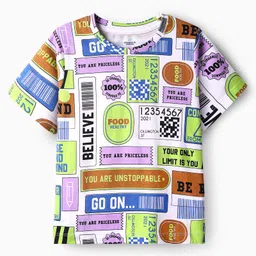 OLLINGTON ST. Cotton Half Sleeves Text Printed T-Shirt & Knit Joggers Set - Multicolor & Light Brown image 3