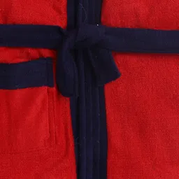 BUMZEE Terry Cotton Woven Half Sleeves Bathrobe - Red & Navy Blue image 3