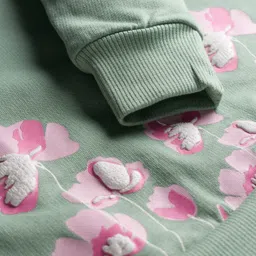 Tango Looper Knit Full Sleeves Winter T-Shirt With Floral Print - Mint image 3