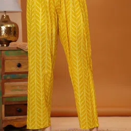 KALINI Women Yellow Floral Printed Regular Pure Cotton Kurta with Trousers & With Dupatta image 4