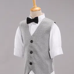 Babyhug Full Sleeves Party Suit With Waistcoat & Bow- Grey Black image 4