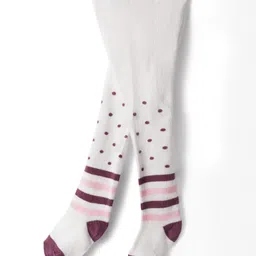 ToffyHouse 100% Cotton Knit Full Sleeves Tiered Solid Frock with Printed Stockings & Headband - Plum image 4