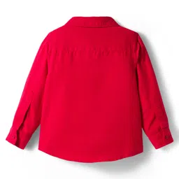 Babyhug Cotton Woven Full Sleeves Solid Color Shirt & Jeans Set - Red & Blue image 4