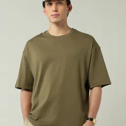 AD By Arvind Men Typography Printed Round Neck Pure Cotton Oversized T-shirt image 1