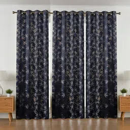 GEET CREATIONS Navy Blue & Gold-Toned Set of 3 Floral Room Darkening Door Curtain-picture-16