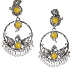 Zoey German Silver-Plated Stones Studded & Beaded Animal Shaped Oxidised Drop Earrings image 3