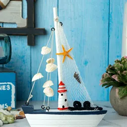 eazy wagon Blue & White Wooden Sailboat Showpiece image 5