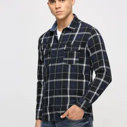 Pepe Jeans Indigo Blue Cotton Regular Fit Checks Shirt image 3
