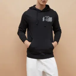 Forca By Lifestyle Black Cotton Regular Fit Printed Hoodie-image-9