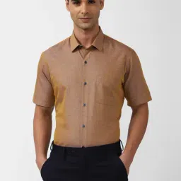 Peter England Khaki Regular Fit Texture Shirt-picture-34