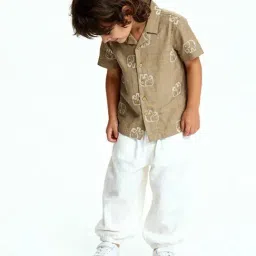 HOP Kids by Westside Taupe Animal Design Cotton Shirt-picture-28