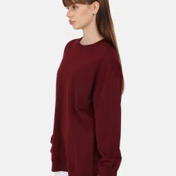 Bene Kleed Maroon Cotton Relaxed Fit Oversized Sweatshirt image 3