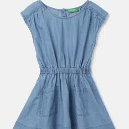 United Colors of Benetton Kids Blue Solid A-Line Dress-picture-37
