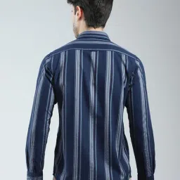 Monte Carlo Navy Blue Cotton Regular Fit Striped Shirt image 2