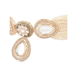 Zaveri Pearls Gold Tone Multistrand Beaded Kundan Choker Necklace Earring & Ring Set-ZPFK16078 image 3