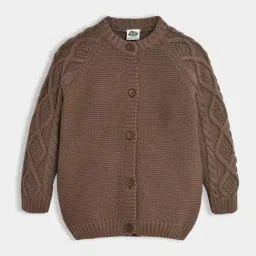 MiArcus Unisex Brown Self Design Full Sleeves Cardigan image 2